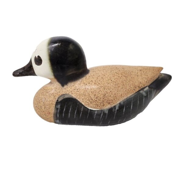 Vintage Ceramic Duck Figurine Farmhouse Country Decor Gray Beige Hand Painted - Picture 1 of 10